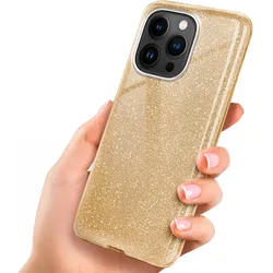iPhone 15 Pro Hülle Glitzer Gold – ONEFLOW Glitter Case, 3in1 Silikon, Funkelnd, Stoßfest, Dünn, Shine-Gold