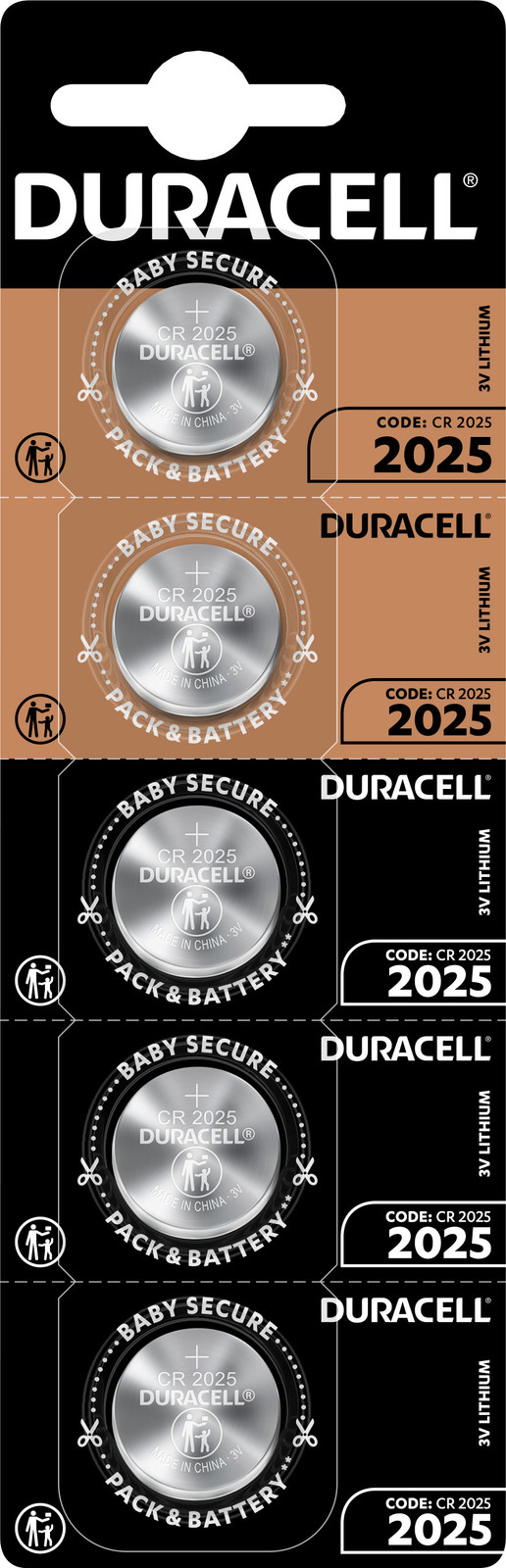 Duracell knoopcelbatterij CR2025, 5 stuks, 3 volt