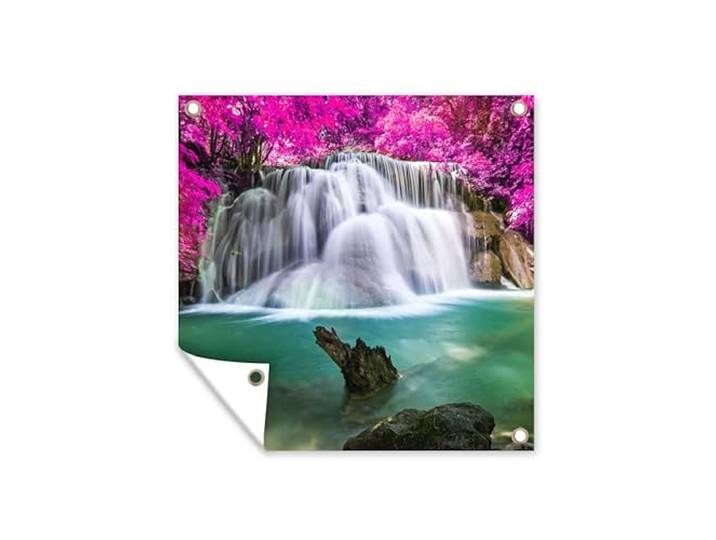 Tuinposter - 200x200 cm - Waterval - Roze - Bomen