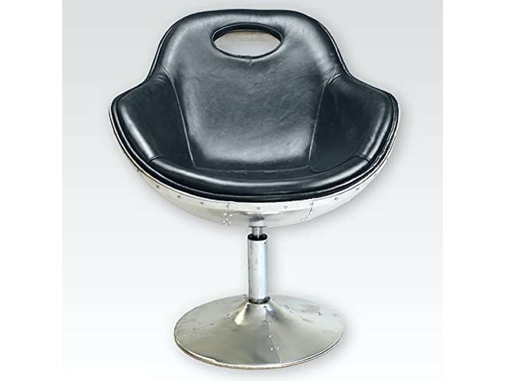 Phoenixarts Leder Loungesessel Schwarz Cocktailsessel Drehsessel Clubsessel Retro Ledersessel Drehstuhl ohne Rollen - 7031