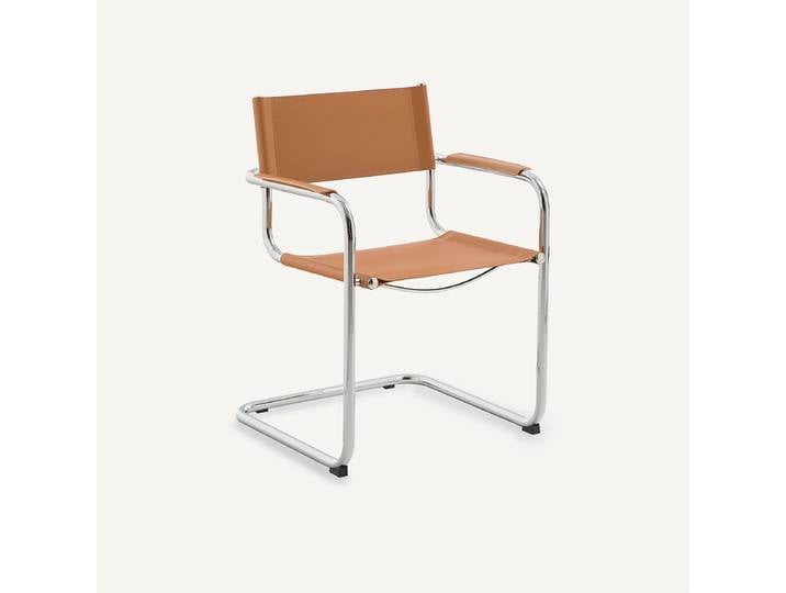 AM.PM Fauteuil de table, croûte de cuir véritable et acier chromé, WINSET Marron Camel
