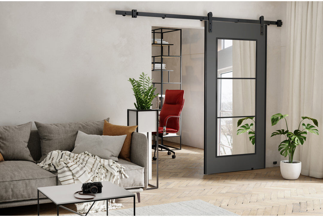 Brayden Studio Ketterer Barn Door Grey 66cm x 205cm