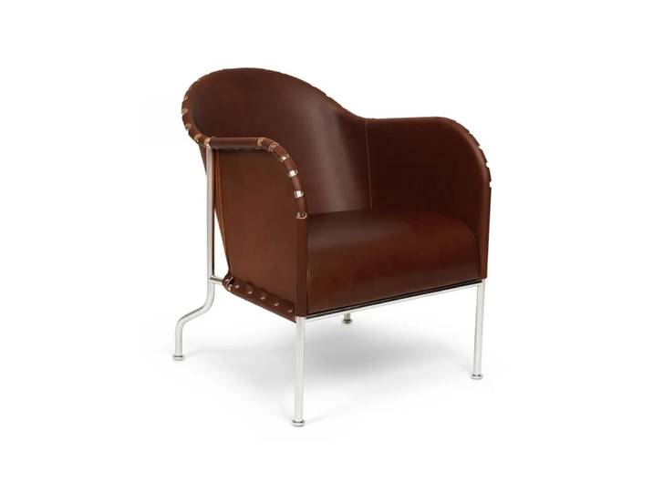 Källemo Fauteuil Bruno Cuir pleine fleur brun-vintage-piètement chrome