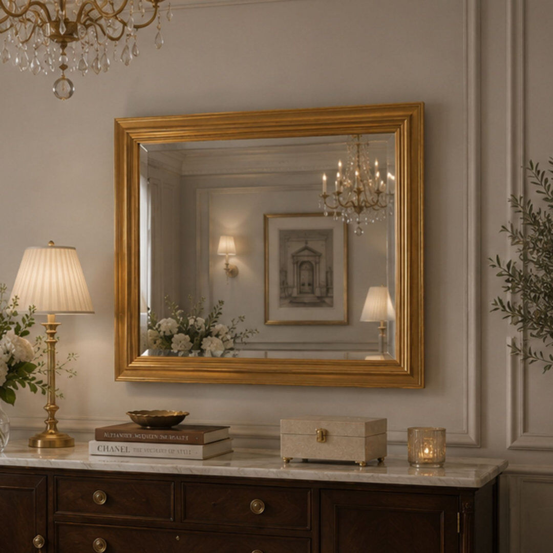 Three Posts Mabel Rectangle Wall Mirror Gold 76cm H x 167.5cm W