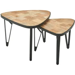 COUCHTISCH Set – Massivholz Metall Braun Schwarz platzsparend Industrial