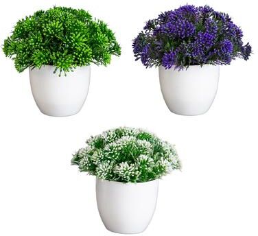 Nearly Natural 6.5-in Artificial Mixed Grass Plant in White Planter - Set of 3