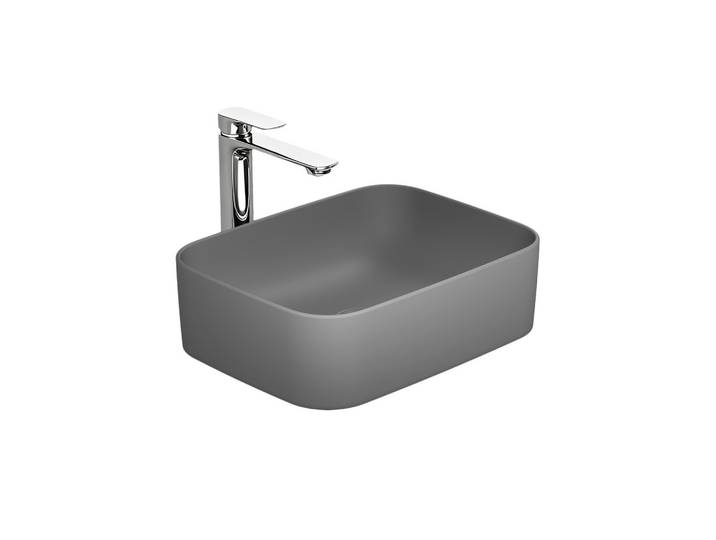 WASCHBECKEN Keramik Rechteck Abgerundete Matt Dunkelgrau 50,5 / 38 / 15 cm