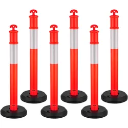 VEVOR Verkehrsleitpfosten Leitpfosten 6 Stk. (114 cm) mit befüllbarem Sockel & Reflektorstreifen, Warnpfosten für Baustellen, Parkplätze, Absperrpfosten zur Steuerung von Menschenmengen, rot