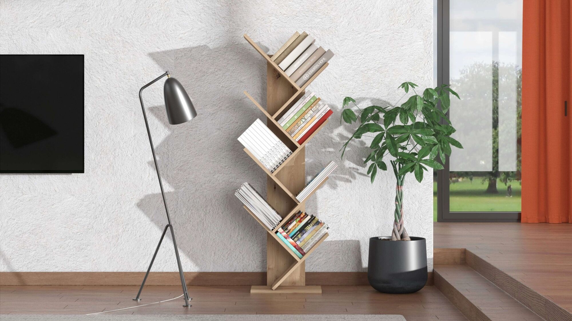 Bücherregal HOME AFFAIRE "Monopoli, Standregal, Holzdesign, Wandregal, Dekoregal, Ast-Optik", braun (artisan eich), B:49cm H:148,6cm T:24cm, Holzwerkstoff, Regale, Bücherregal, Modernes Baum-Design Bücherregal in 2 Farben ? stilvoll und kompakt artisan ei