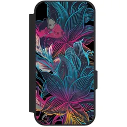 Nivocase Klapphülle für Google Pixel 10a Handyhülle aus Kunst Leder NIVOflip schwarz Blumen Neon bunt (Google Pixel 10a), Smartphone Hülle, Mehrfarbig, Schwarz