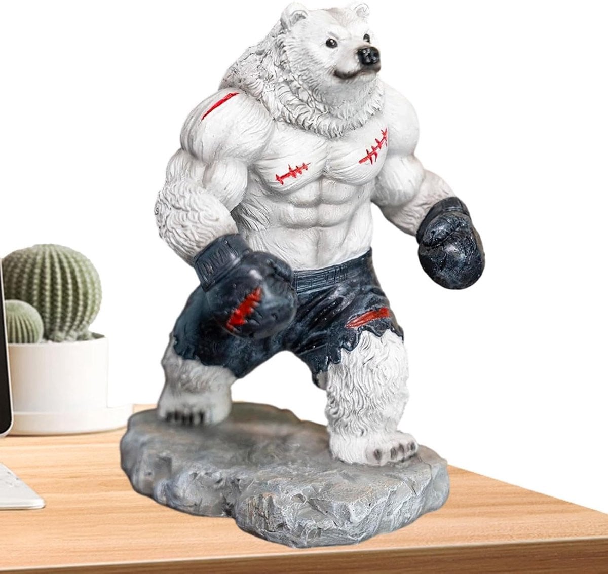 IJsbeer beeldje - Abstracte hars sculptuur voor woonkamer decoratie - Hoogte: 19,5 cm