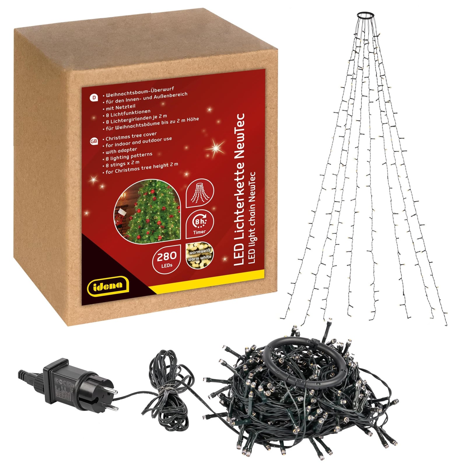 Idena 31108 LED-lichtketting met 280 warmwitte LED's voor kerstboomverlichting