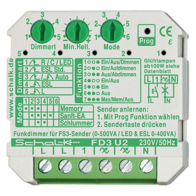 Schalk SCHAL FD3 U2 Funk-Universal-Dimmer 230VAC UP m.Zusatzfunktio (FD3U29)