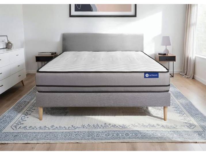 Ensemble Matelas Sommier 180x220 cm - Actimemo Night - Sommier Kit Gris