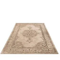 KADIMA DESIGN Teppich Kurzflor Orientalisch Wohnzimmer  Beige Läufer 80x150 | 100% Polyester, Rücken aus Baumwolle | Florhöhe: 8 mm | Handwäsche