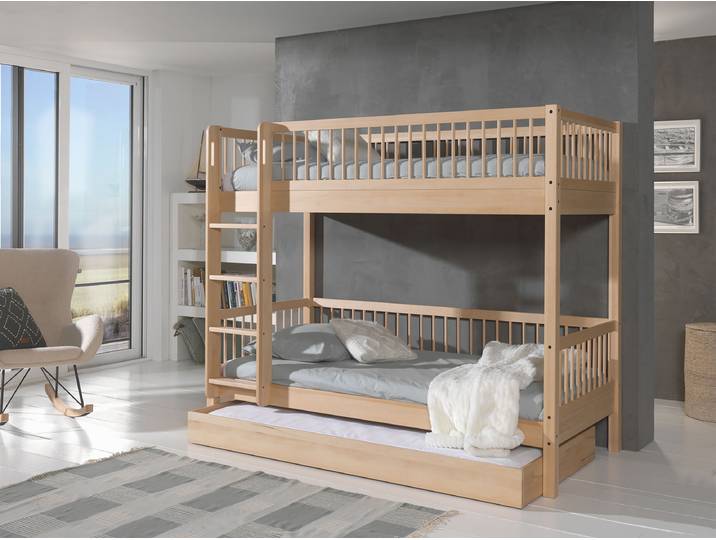 Massives Etagenbett Forrest 90 x 200cm Holz/Braun/Buche mit Bettkasten