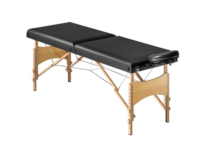 HOMCOM Hoogteverstelbare Massagetafel met Houten Frame, Opvouwbaar Massagebed met Schuimvulling, Zwart