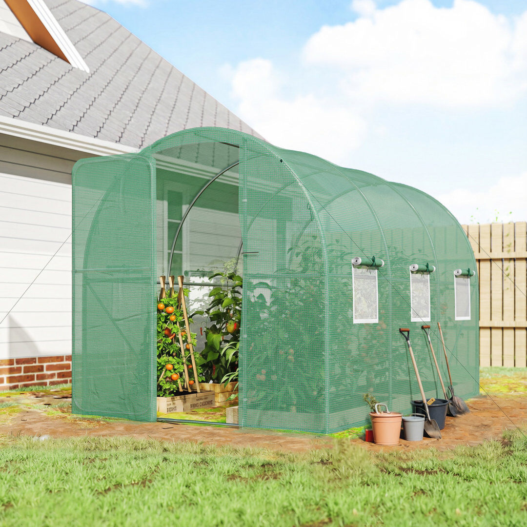 Outsunny Walk-in Polytunnel Greenhouse Hinged Door 6 Windows 200cm H x 200cm W x 300cm D