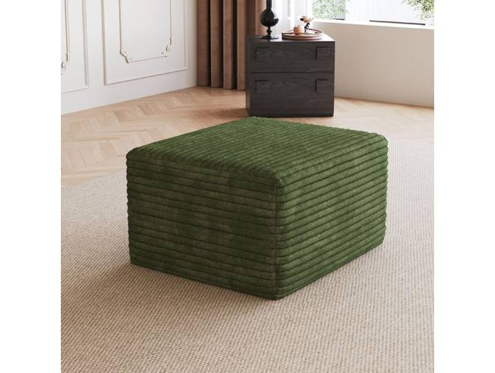 Pouf Ottoman - ZEVKOR - 65×60×38 cm - velours côtelé vert - rembourré mousse - livré monté