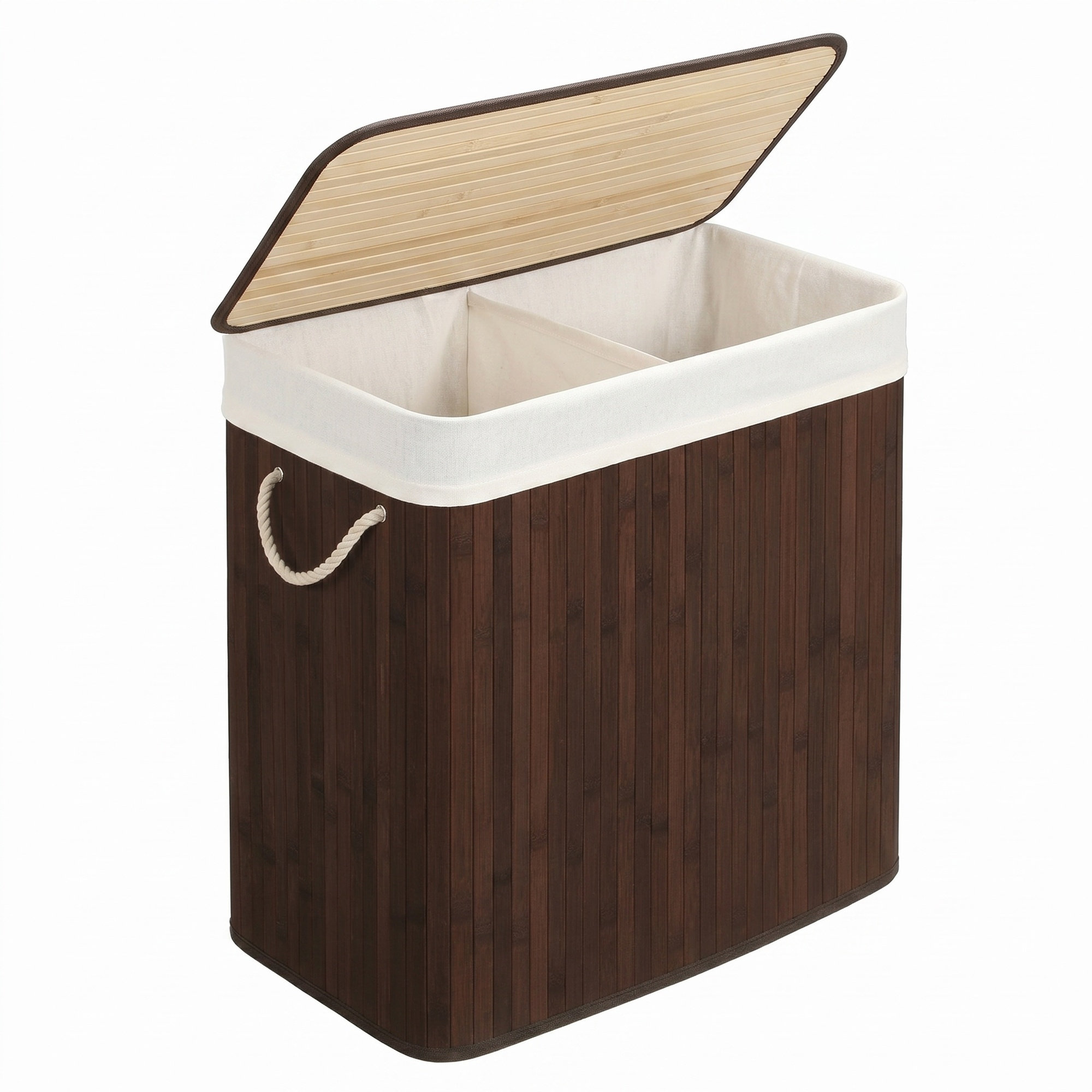 SONGMICS Wäschekorb 2 Fächer, 100 L Wäschesammler mit Deckel, mit Griffen LCBB3572Z