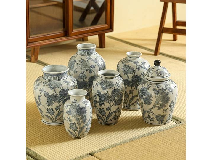 Vase Antique en céramique quatre saisons, craquelé de glace, nouveau Style chinois, Arrangement floral de salon, porcelaine rétro bleu et blanc