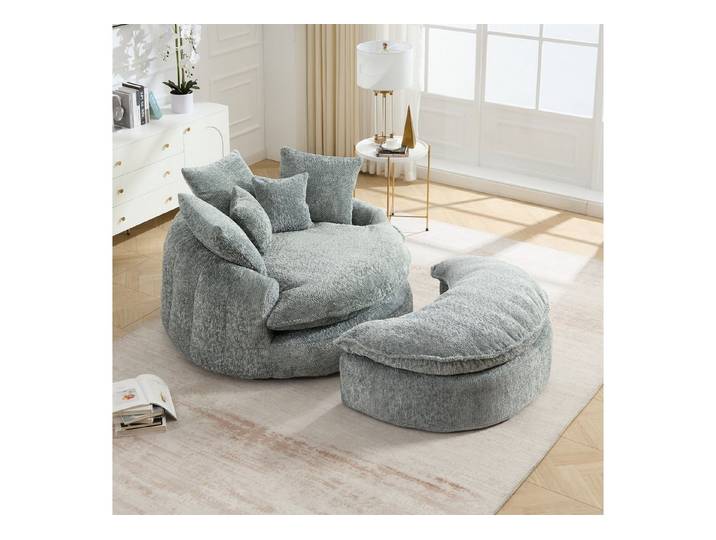 Odikalo Sitzsack Loungesofa PolyesterSchaumstoff-Sessel runder Stuhl,mit Schlaffunktion (flauschiger moderner Sofa-Bett geeignet für Wohnzimmer Lounge und Projektionsraum breiter Sessel mit Verstellfunktion mit Kisse)