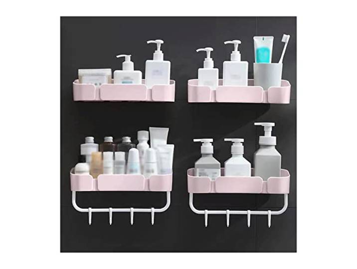 RUNZE765Z Lagerregal Toilettenartikel-Aufbewahrungsregale, doppelwandmontiert, ohne Stanzen, Toiletten-Aufbewahrungsregale(Pink)