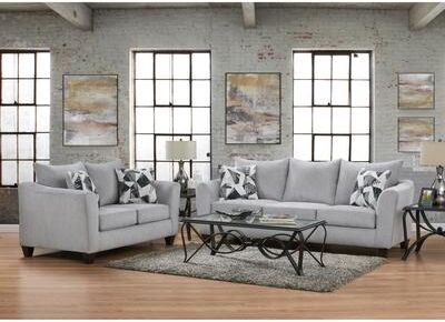 Roundhill Furniture Duleek 2-Piece Living Room Set, Sofa and Loveseat, Herringbone Silver