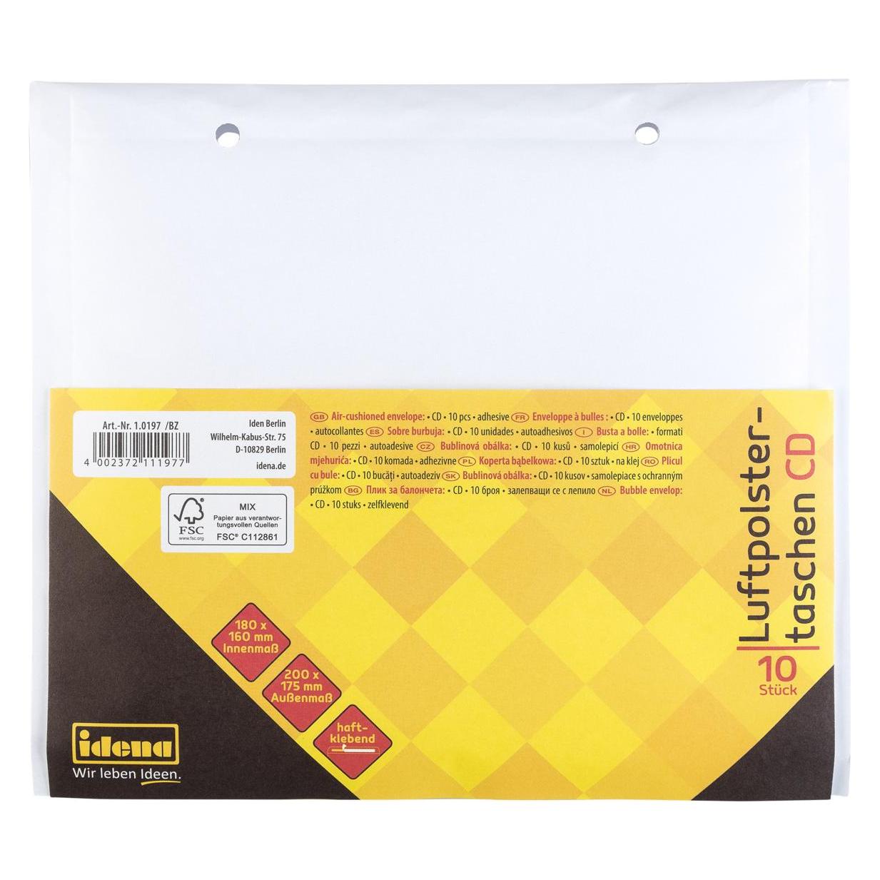 Idena Luftpolstertaschen CD haftklebend weiss 20x17,5cm (1 Stk.) (60107001)