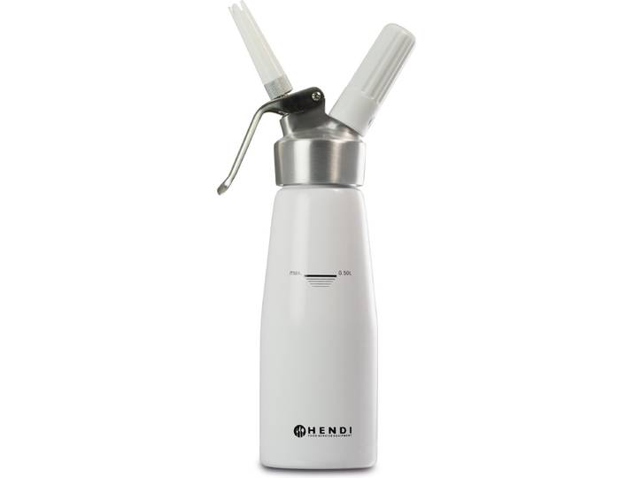 HENDI Slagroomapparaat – 0\,5L – Aluminium – Inclusief spuitmondjes en schoonmaakborsteltje