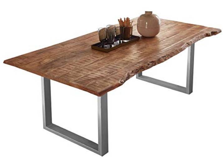 SAM Esstisch Norina 180x90 cm Mangoholz Natur Baumkante U-Gestell Silber Baumkantentisch massiv, Mangoholz naturfarben, lackiert, Metallgestell