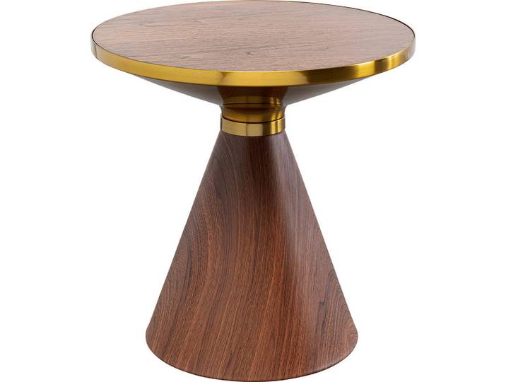 Kare-Design Couchtisch, Goldfarben, Walnussfarben, Holz, Metall, Walnuss, furniert, rund, konisch, 50x52x50 cm, Holzmöbel, Holztische, Wohnzimmertische Holz, Couchtische Holz