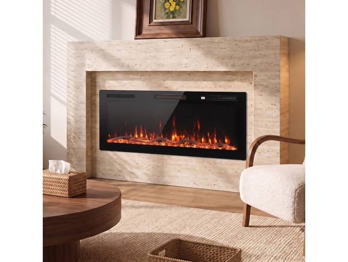 HOMCOM Cheminée Électrique Murale Extra-Plat 900/1800W Noir