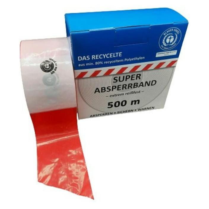 Kelmaplast Absperrband 100 m-Rolle rot/weiss geblockt aus mind. 80% Regranulat Blauer Engel (4022153151022)
