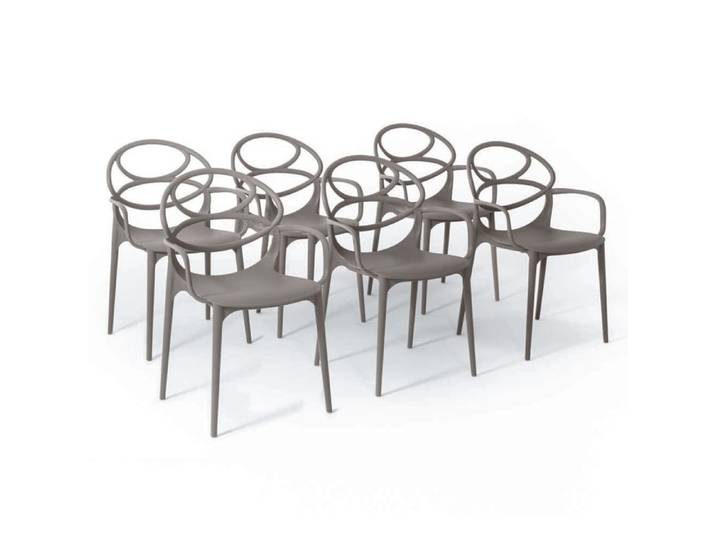 Chaise - Charlotte - Empilable - Polypropylène renforcé - Design moderne - 6 pièces - Gris tourterelle
