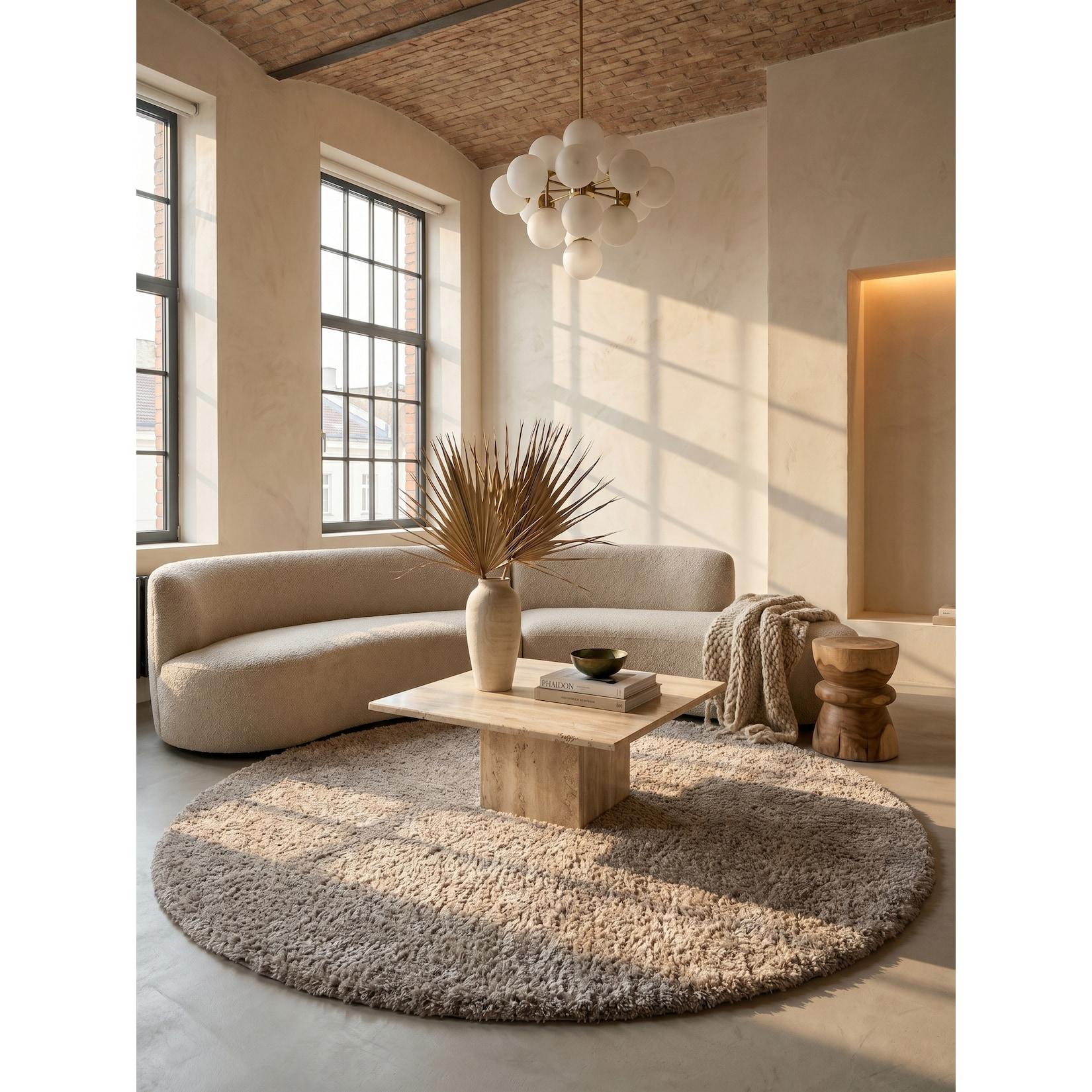 Hochflorteppich SALZACH, einfarbig, aus Polypropylen, Beige, Ø 160 cm