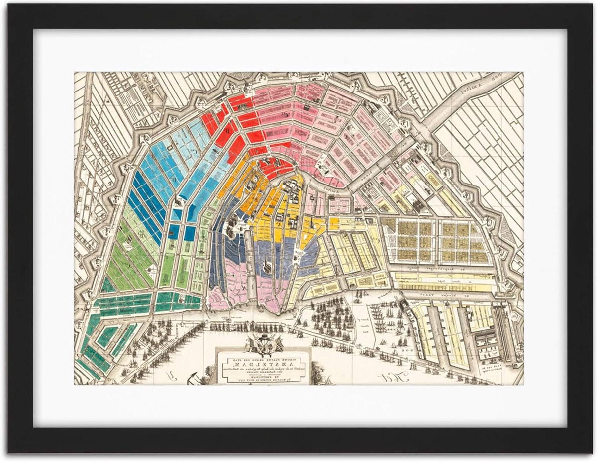 Amsterdam Kaart Poster Wanddecoratie in Vintage Stijl - Zwart - 45 x 60 cm