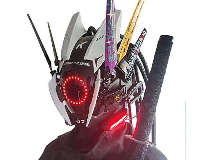JAUPTO-Masque de Cosplay Punk pour Homme, Multicolore, LED, Rond, Lumière, Halloween, Fit, ix, Festival de Musique, Accessoires