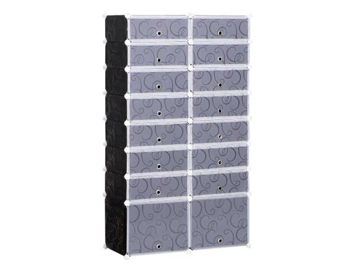 HOMCOM Schuhboxen 16er Set Schuhkarton stapelbar Schuhorganizer Schuhaufbewahrung Aufbewahrungsboxen Regalsystem mit Tür, Schwarz + Weiß
