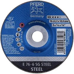 Pferd, Schleifmittel, 62208626 E 76-6 SG STEEL/10,0 Schruppscheibe gekröpft Durchmesser 76 mm Bo