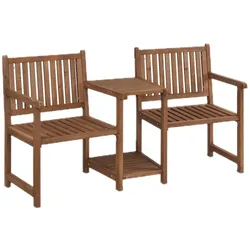 Relaxdays Gartenbank mit integriertem Tisch, 2-Sitzer, robuste Holz Sitzbank, Garten & Balkon, HBT: 86x161x61 cm, braun
