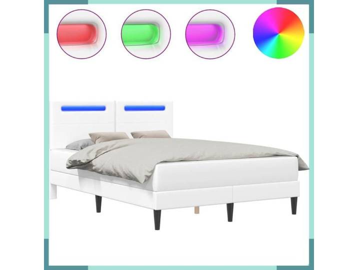 FHE Cadre de lit avec bandes LED Simili - Cuir - Intérieur - Chambre - Blanc - 140x190 cm