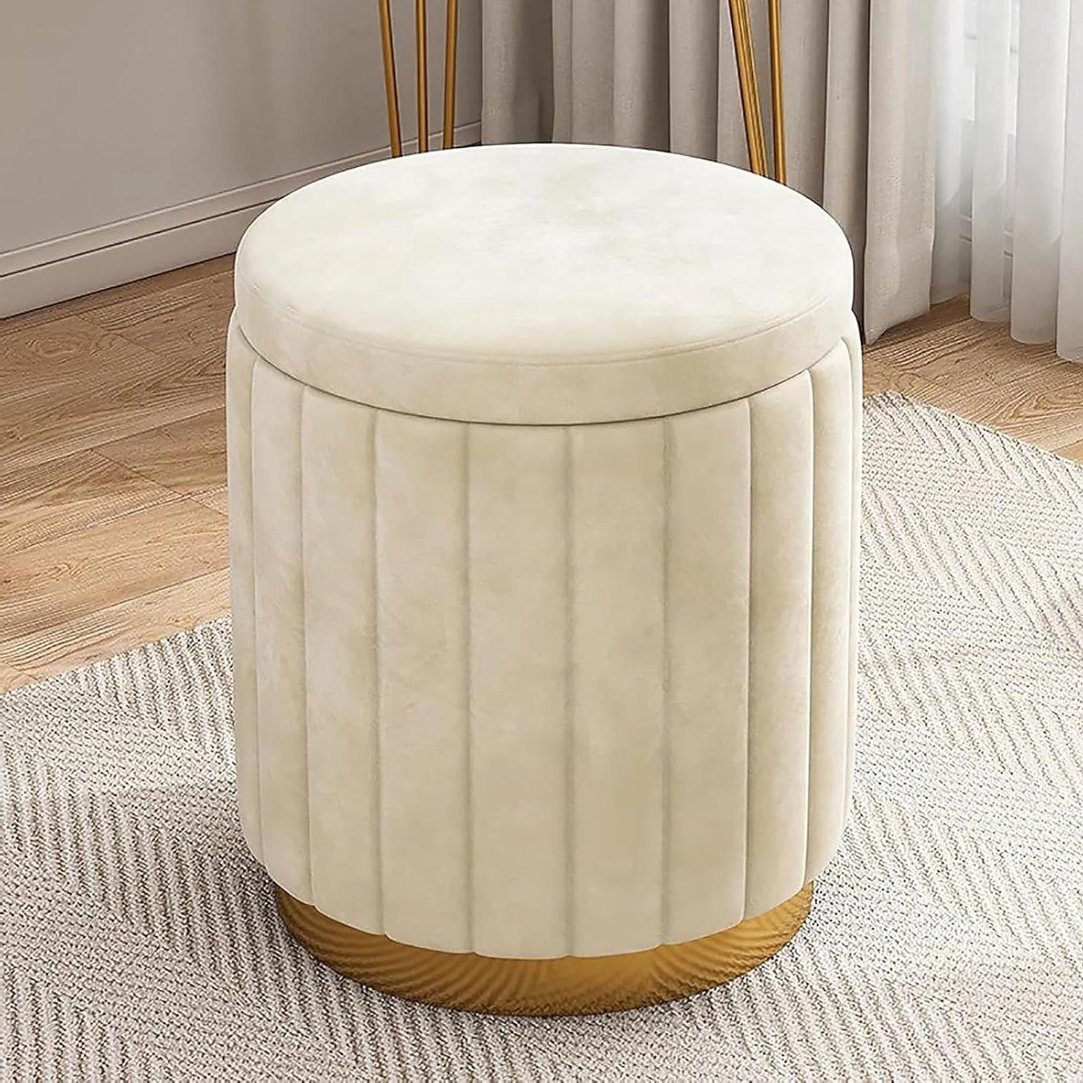 Fluwelen Ottomaanse Kruk met Opbergruimte - Beige