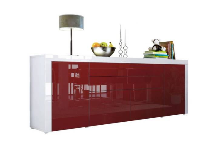 SIDEBOARD La Paz Bordeaux Hochglanz / Weiß Hochglanz