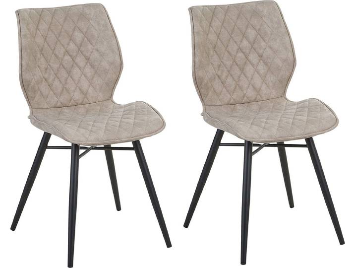 BELIANI Esszimmerstuhl 2er Set Beige Polsterbezug Versteppung Metallbeine Modern