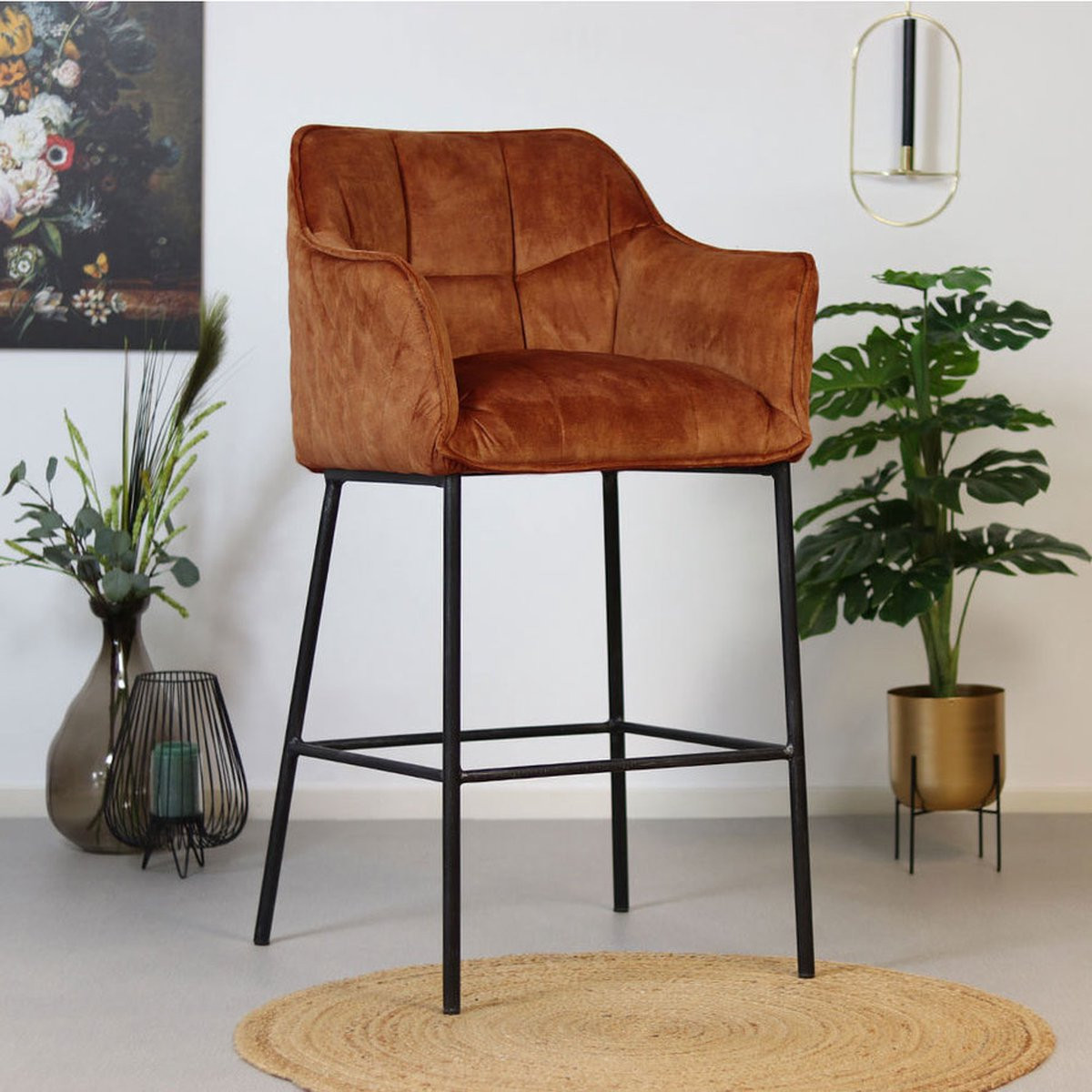 Bronx71 Jayron Velvet Barkruk Set van 2, Koper, Hoogte: 82 cm