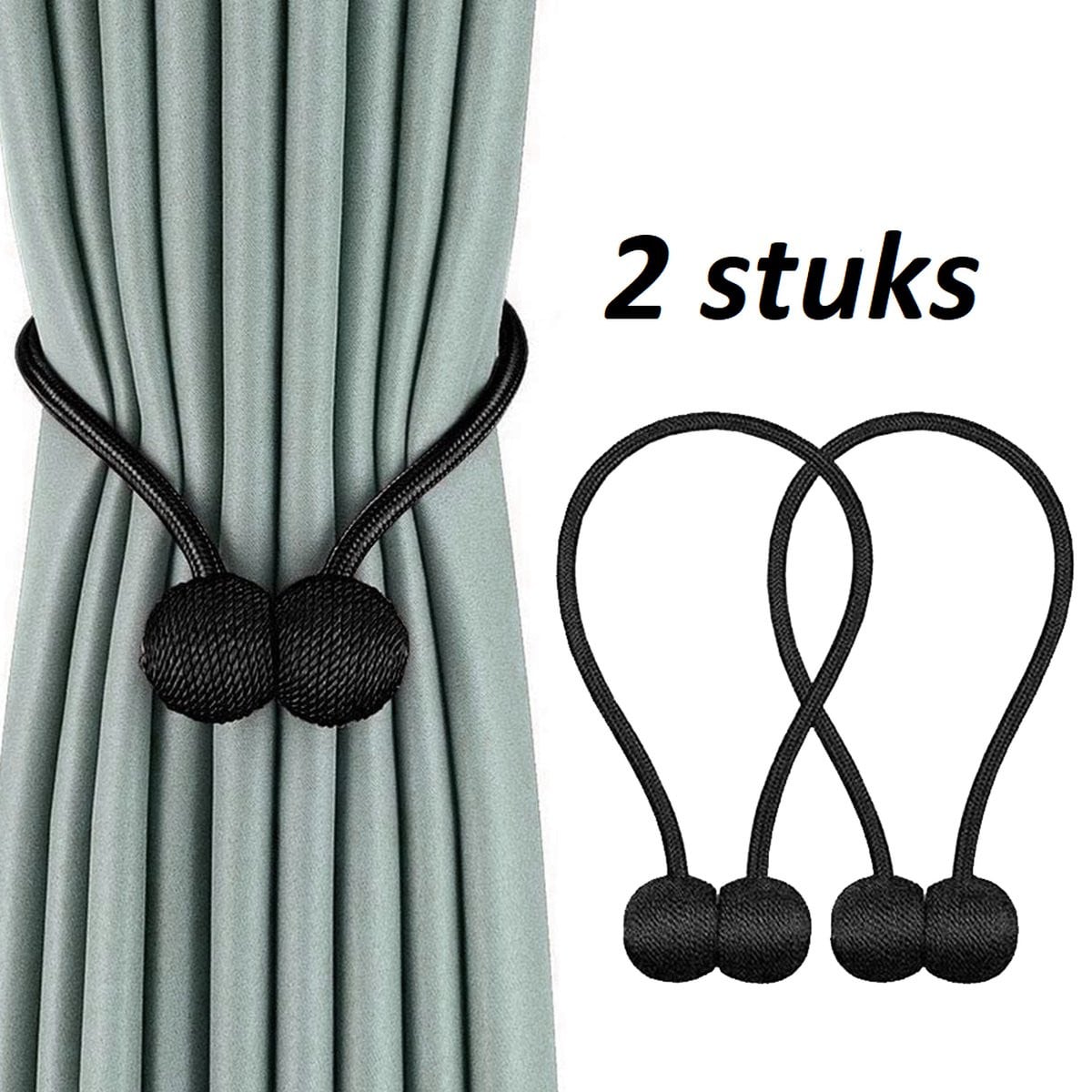 Set van 2 magnetische Alcantara luxe gordijnhouders Embrasse - Zwart - 40 cm