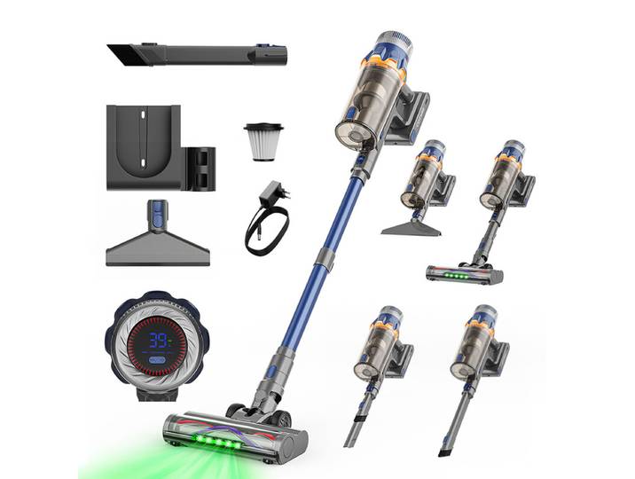 COTIAR S25 aspirateur à main sans fil, 650 W, 60 kPa, forte puissance d’aspiration, autonomie 70 min, batterie amovible, bleu