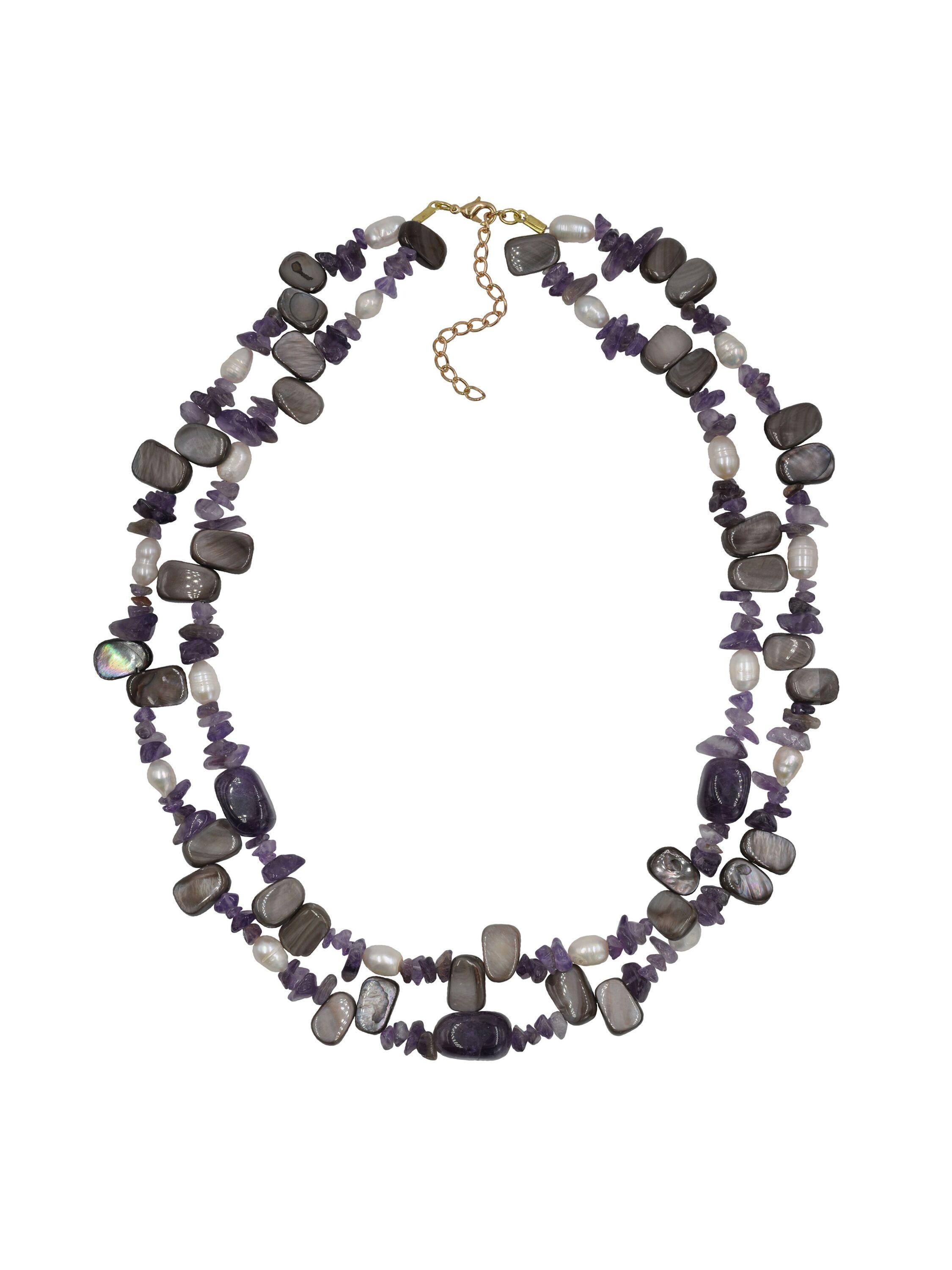 Steuer Modeschmuck Collier Collier 2-reihig Amethyst,Perlen und Muschel