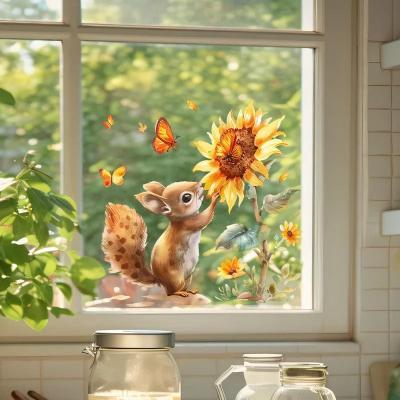 Uplifted Finds Rustic Watercolor Squirrel & Sunflower Decal   12 Inch Animal Print For Glass Windows & Nursery Wall Art Rustic Watercolor Squirrel & Sunflower Decal   12 Inch Animal Print For Glass Windows & Nursery Wall Art